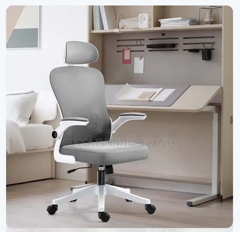 White Ergonomic Office Chair With Flip Armrest