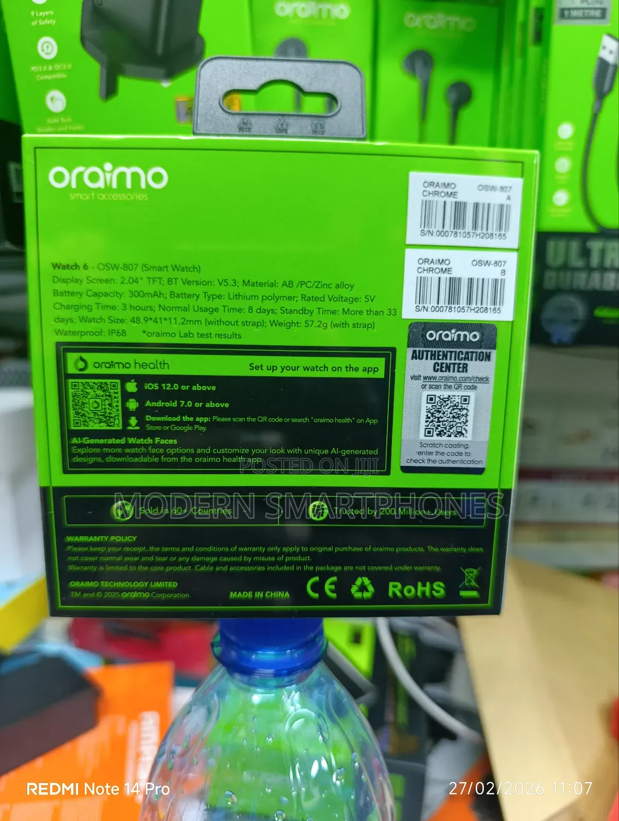 Oraimo Watch 6 2.04" Tft Ip68 Smart Watch