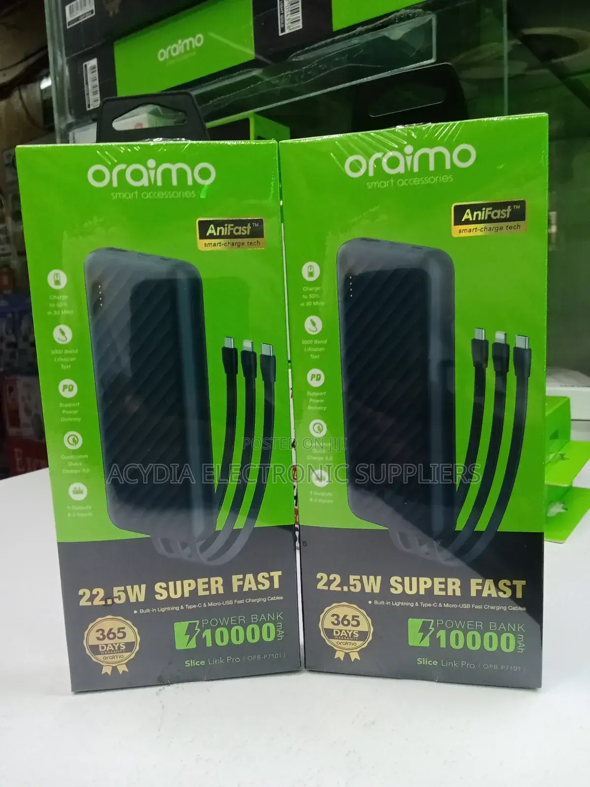 Oraimo Slice Link Pro 22.5w Super Fast 10000mah With Inbuilt Cables