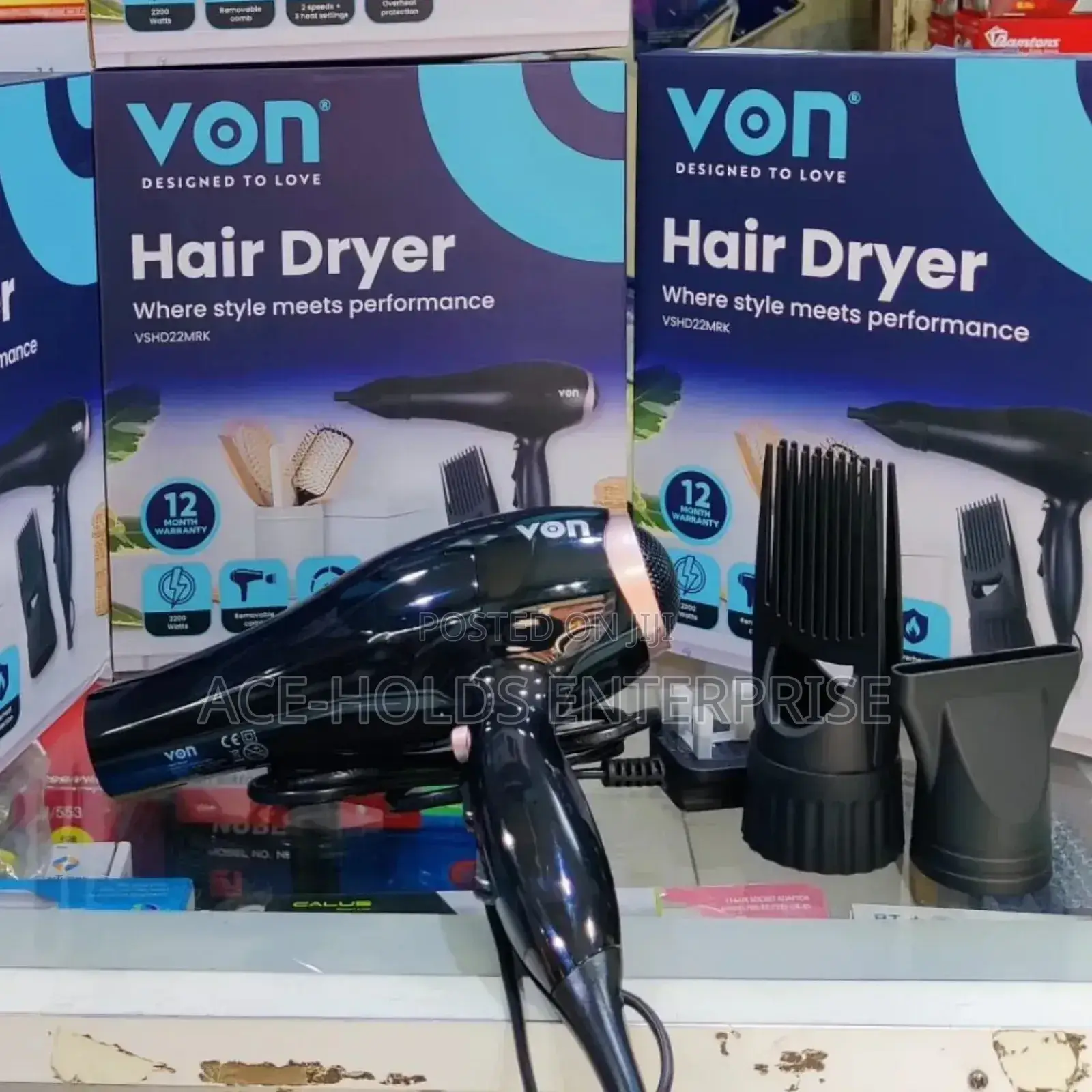 2200 Watts - Von 2 Speed + 3 Heat Settings Blow Hair Dryer