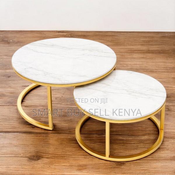 Modern Round Marble Nesting Coffee Table Set With Gold Metal Base
