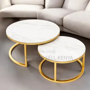 Contemporary Marble Nesting Tables With Gold Base for Home Décor