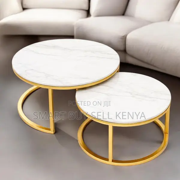 Contemporary Marble Nesting Tables With Gold Base for Home Décor
