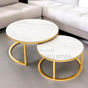 Modern Living Room Marble Coffee Table Pair With Gold Accents