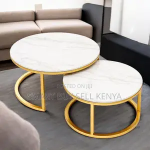 Premium 2- Piece Marble Round Coffee Table Set for Home Interiors