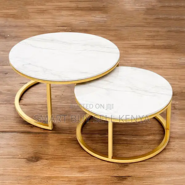 Stylish Compact 2 Piece Marble Top Round Nesting Coffee Tables