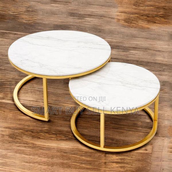 Chic White Marble Compact Round Nesting Coffee Table Pair