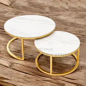 Strong Metal Frame 2 Tier Marble Top Round Nesting Coffee Set