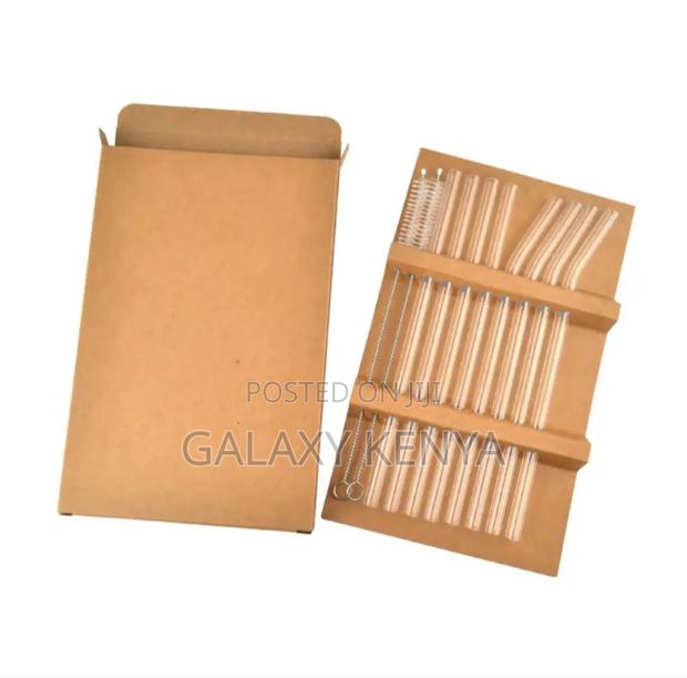 6pcs Clear High Borosilicate Glass Straw With 1pc Cleaning Brush*