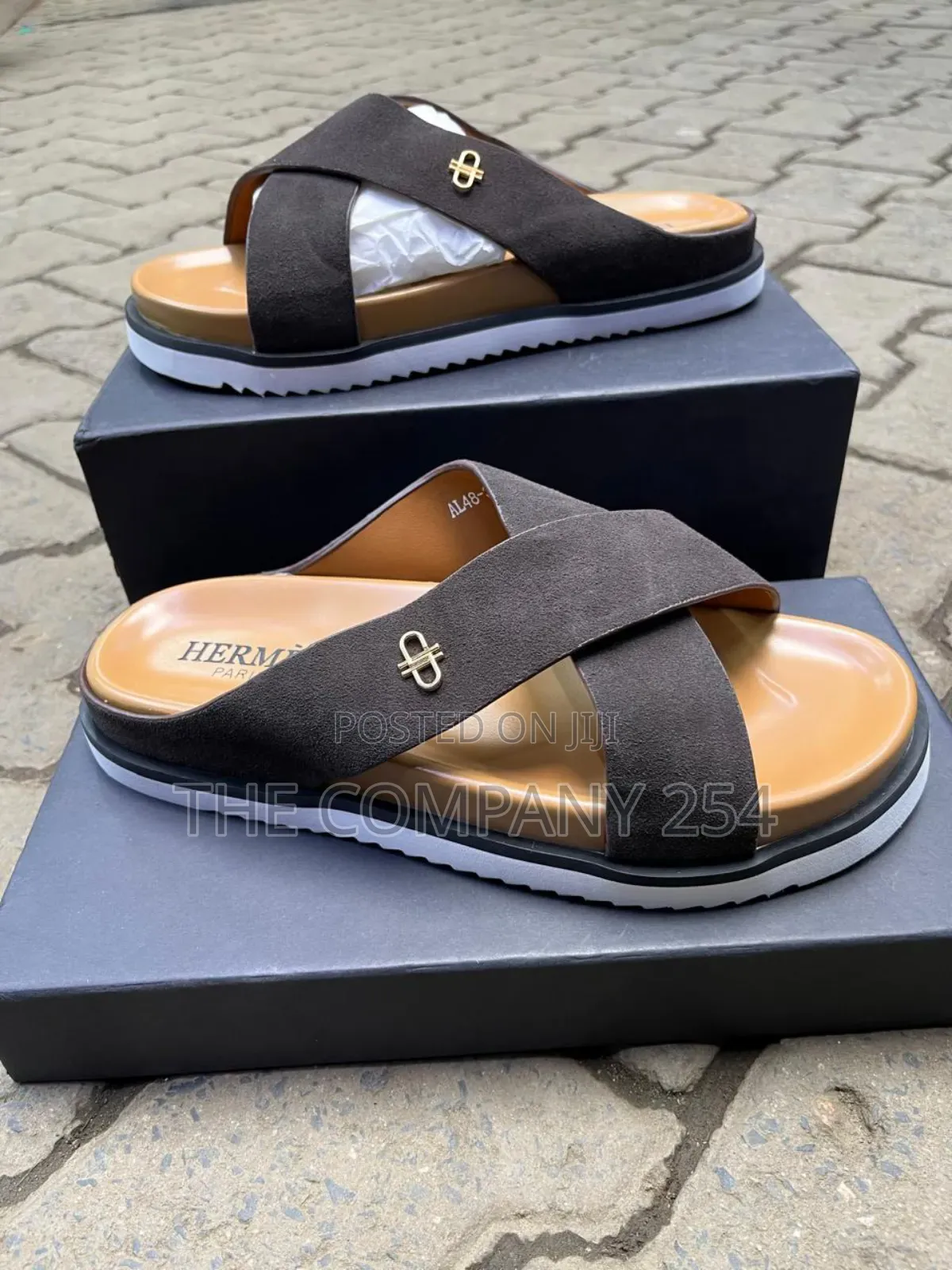Quality Casual Leather Designer Men Open Slide Shoes