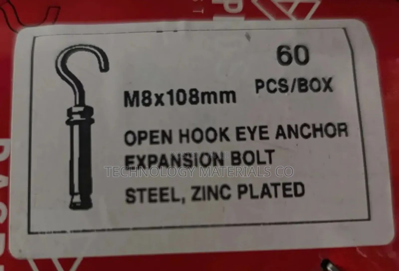 M8 X 108mm Open Hook Eye Anchor Expansion Bolt – 60pcs (Zinc Plated)
