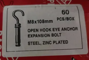 M8 X 108mm Open Hook Eye Anchor Expansion Bolt – 60pcs (Zinc Plated)