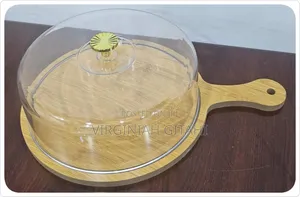 New in 30cm Bamboo Tray With Handle + Acrylic Dome Cover