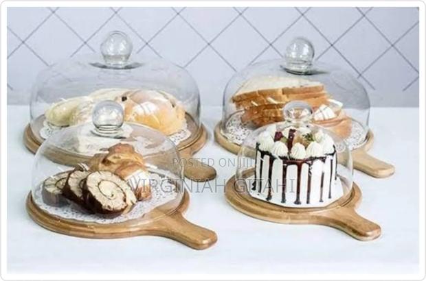 New in 30cm Bamboo Tray With Handle + Acrylic Dome Cover - thumbnail 2