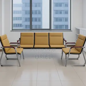 Office Sofa; High-Back 5-Seater Brown Office Lounge Couch
