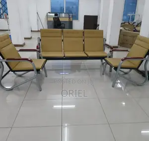 Office Sofa; High-Back 5-Seater Brown Office Lounge Couch