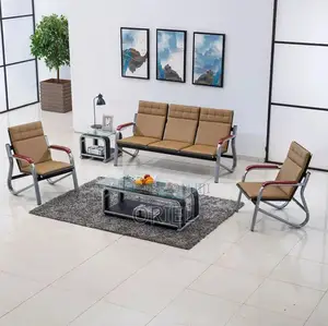 Office Sofa; High-Back 5-Seater Brown Office Lounge Couch
