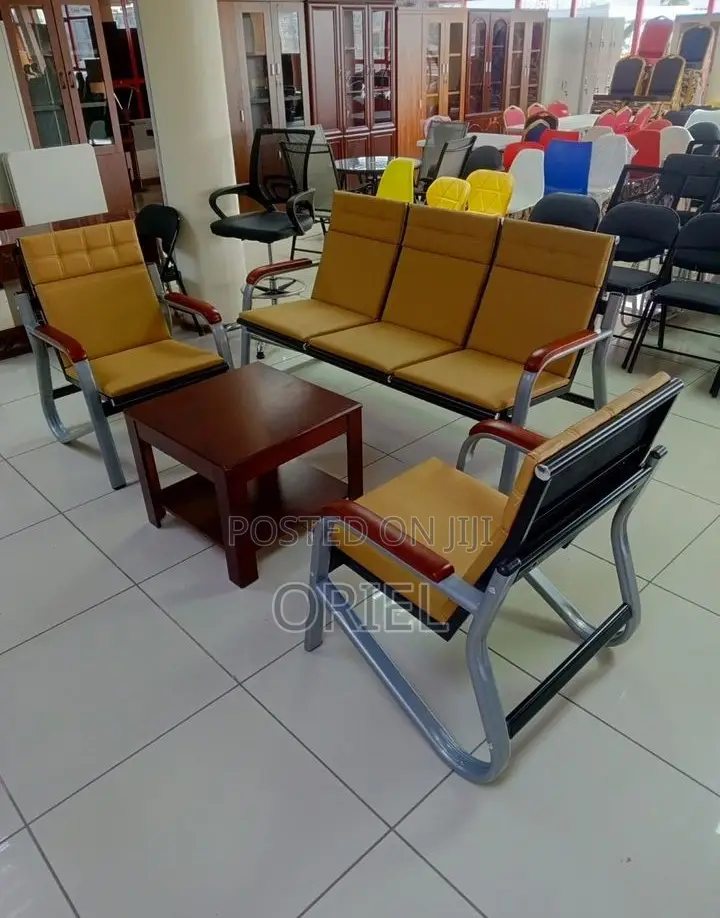 Office Sofa; High-Back 5-Seater Brown Office Lounge Couch
