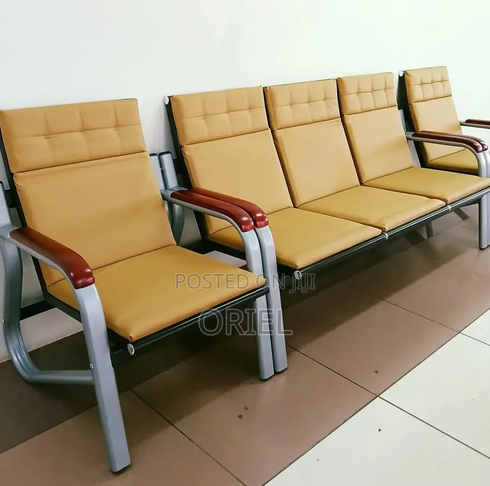 Office Sofa; High-Back 5-Seater Brown Office Lounge Couch