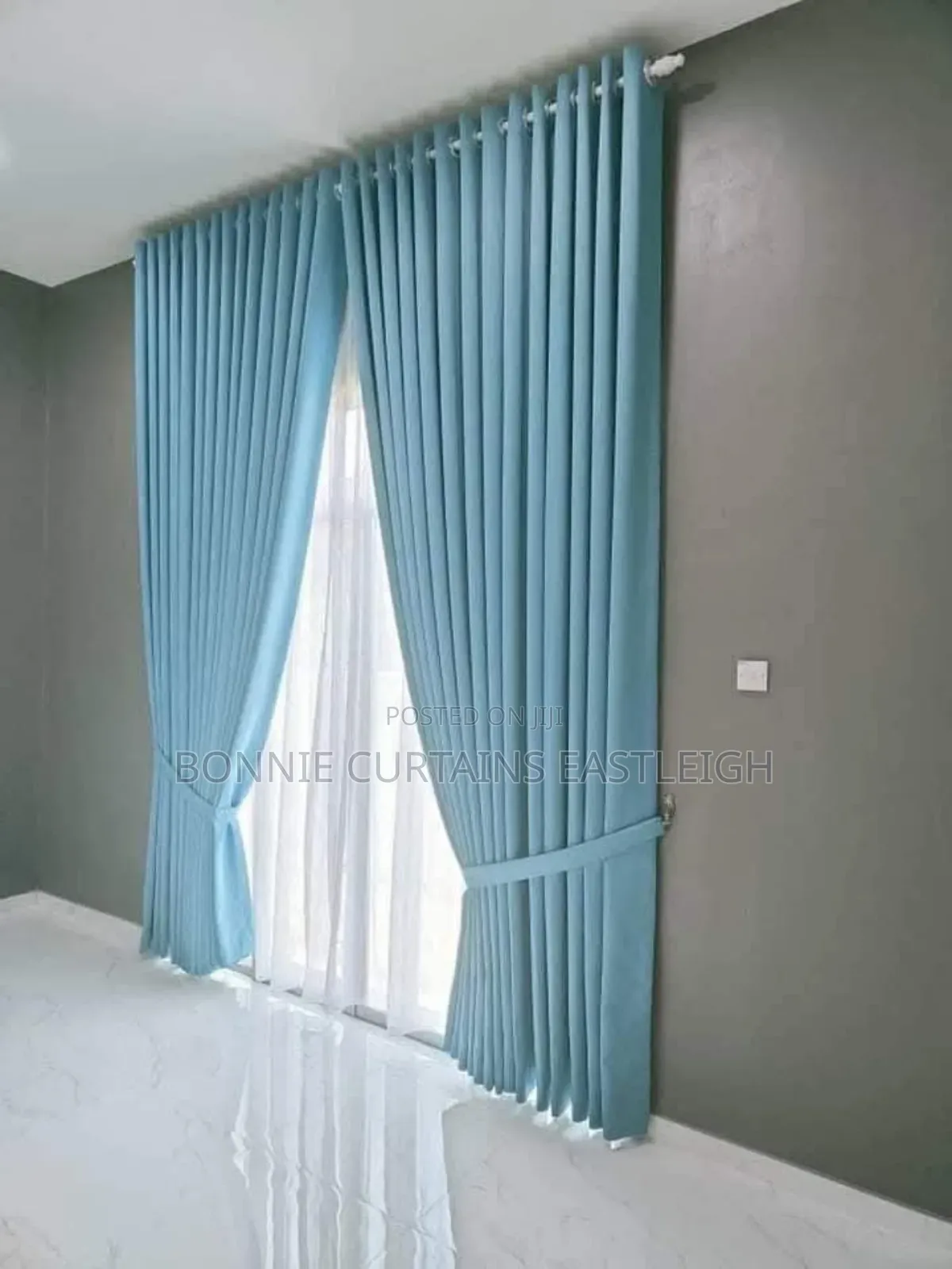 Sky Blue Curtains and White Sheers for Living Rooms
