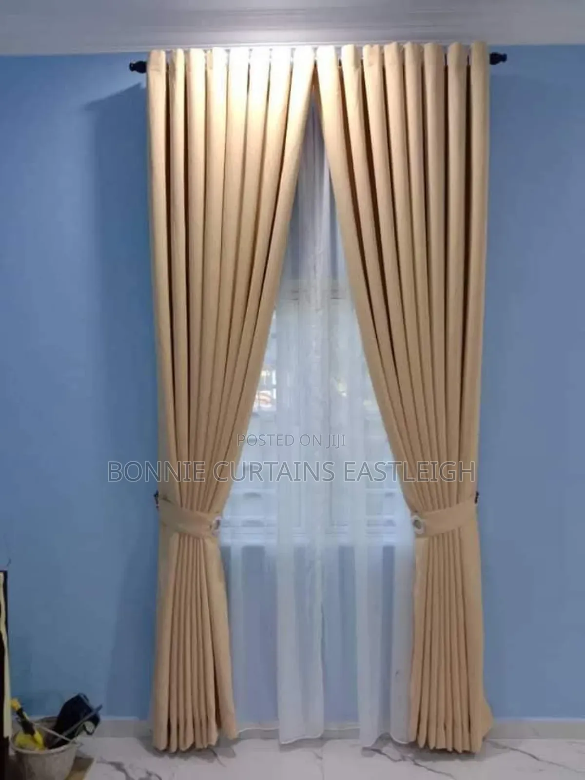 Sky Blue Curtains and White Sheers for Living Rooms