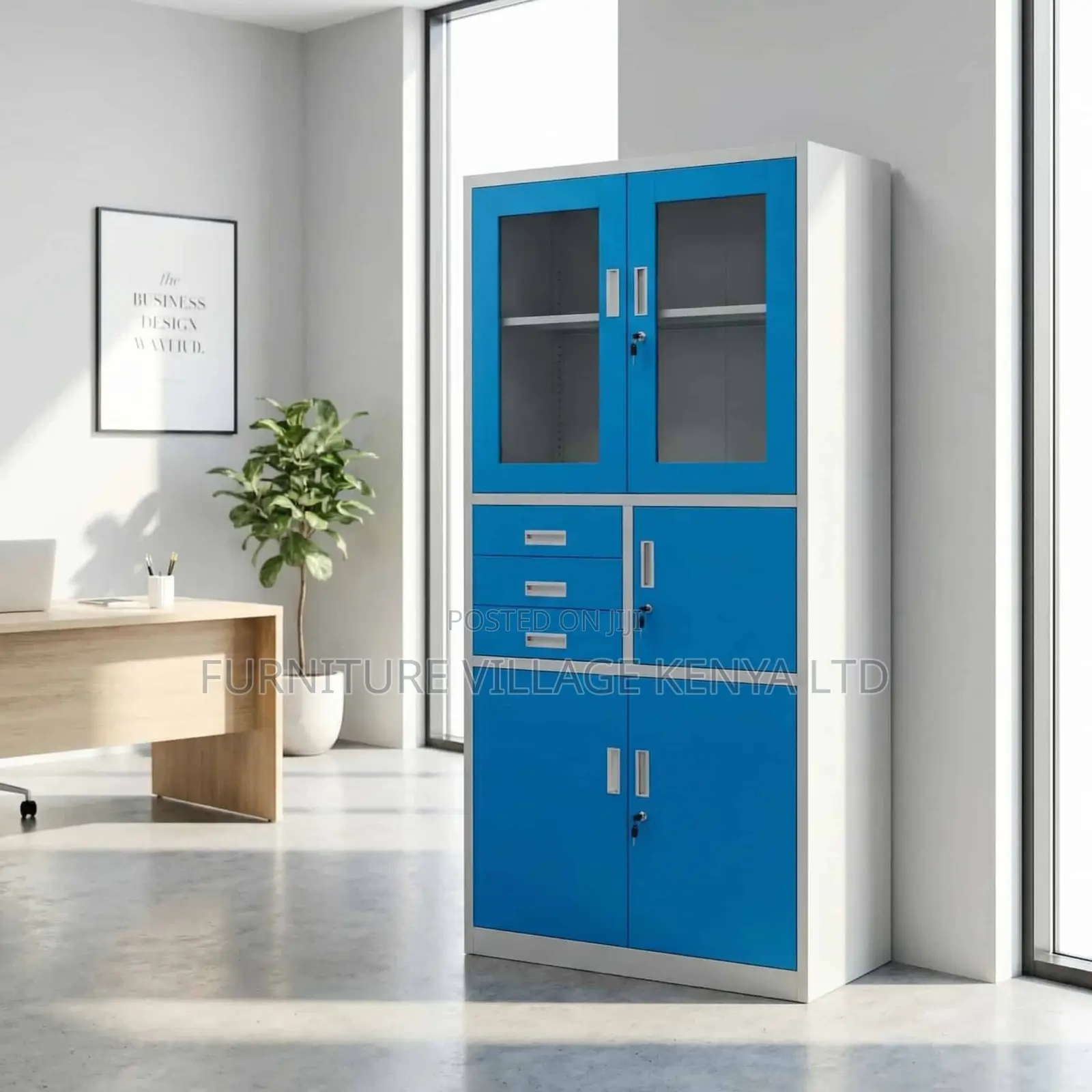 Office Cabinet; Blue Executive Storage Office Cabinet With Safe