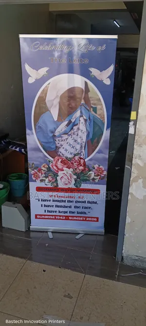 Funeral Narrow Base Roll-Up Banner – Honoring With Dignity