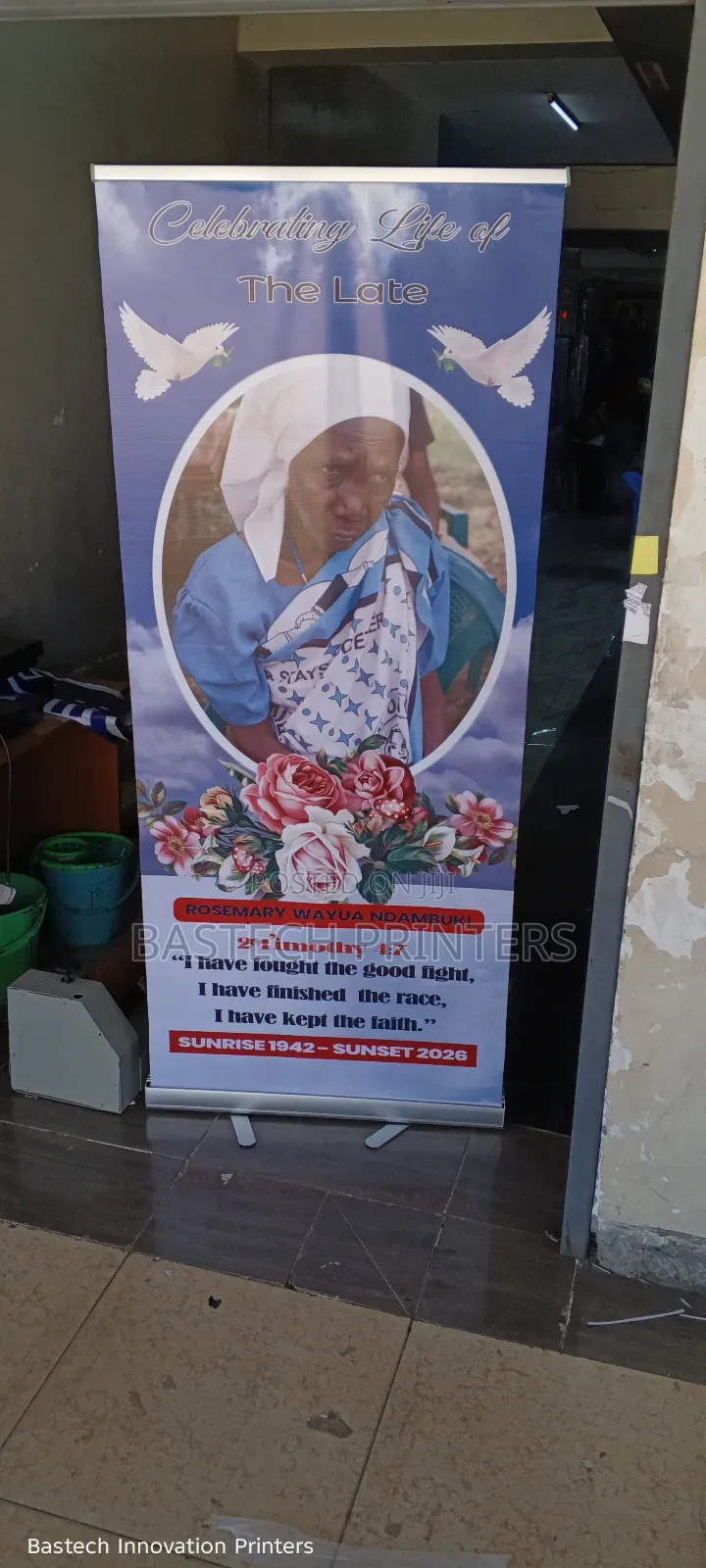 Funeral Narrow Base Roll-Up Banner – Honoring With Dignity