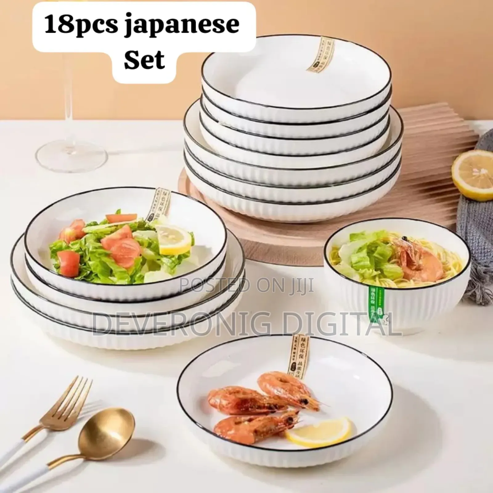 18pcs Japanese Dinner Set* Ceramic 
6 Bowls 6 Big Plates,6 Sideplate