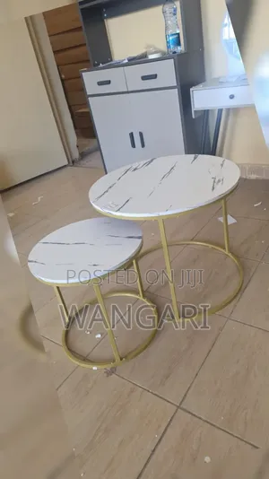 White Marble Top Nesting Table With Metal Stands