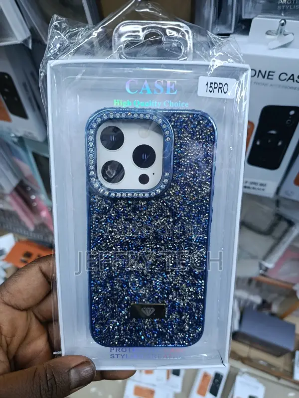 Sparkly, Blue Bling Diamond Style Phone Cover for the iPhone 15 Pro
