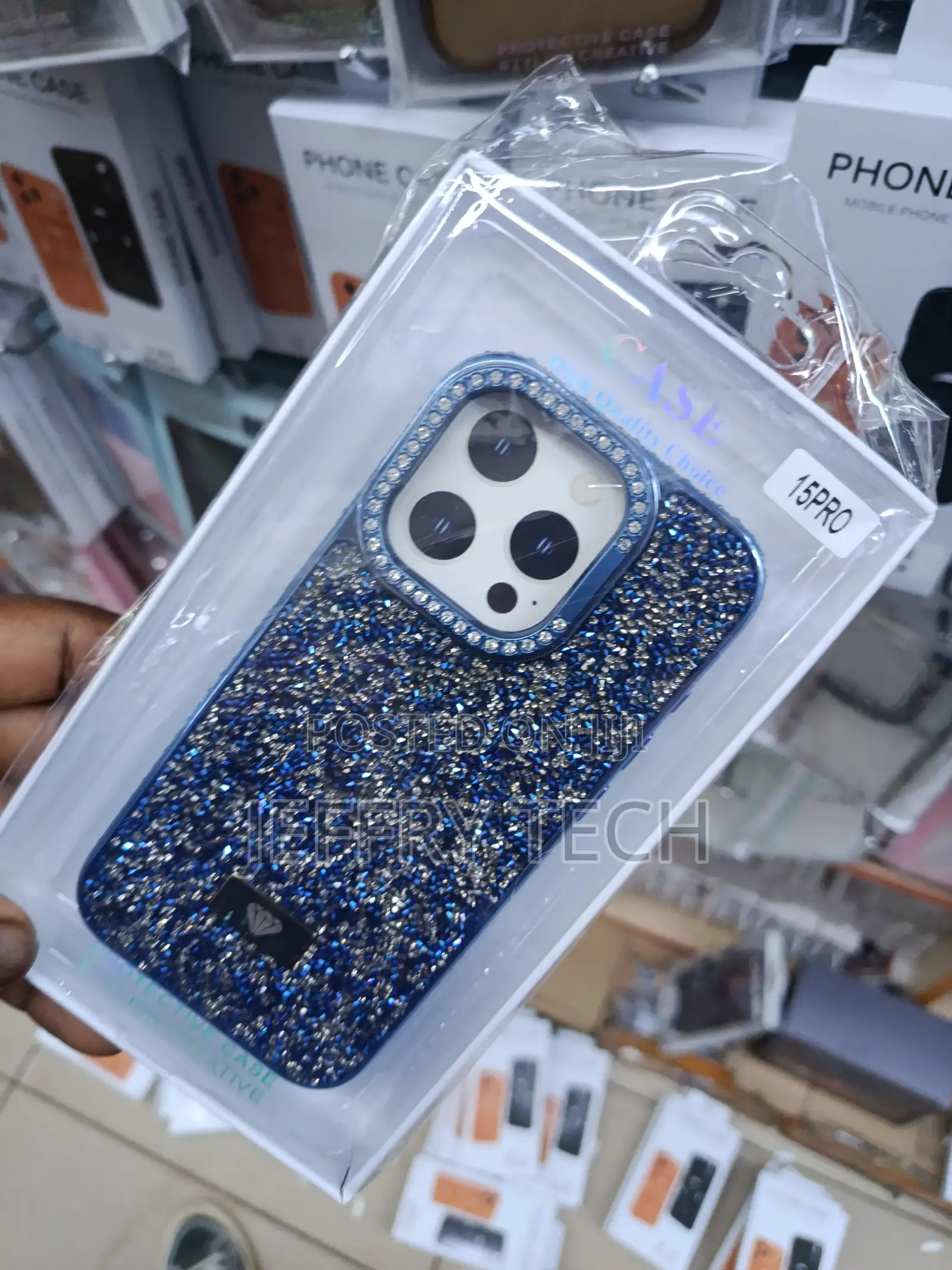 Sparkly, Blue Bling Diamond Style Phone Cover for the iPhone 15 Pro