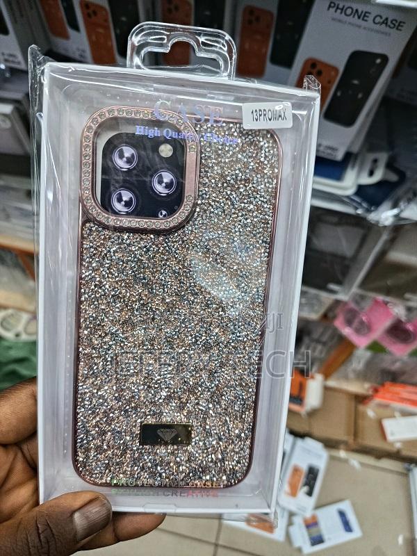 Rhinestone-Covered Phone Case for the iPhone 13 Pro Max.