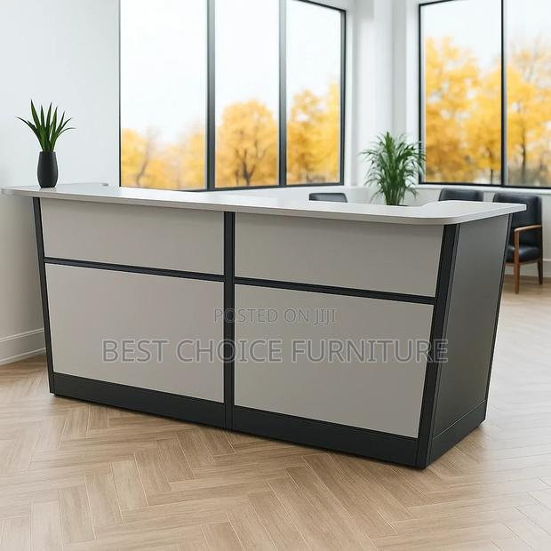 Office Reception Desk: White Long Reception Office Desk for Cooperate - main view