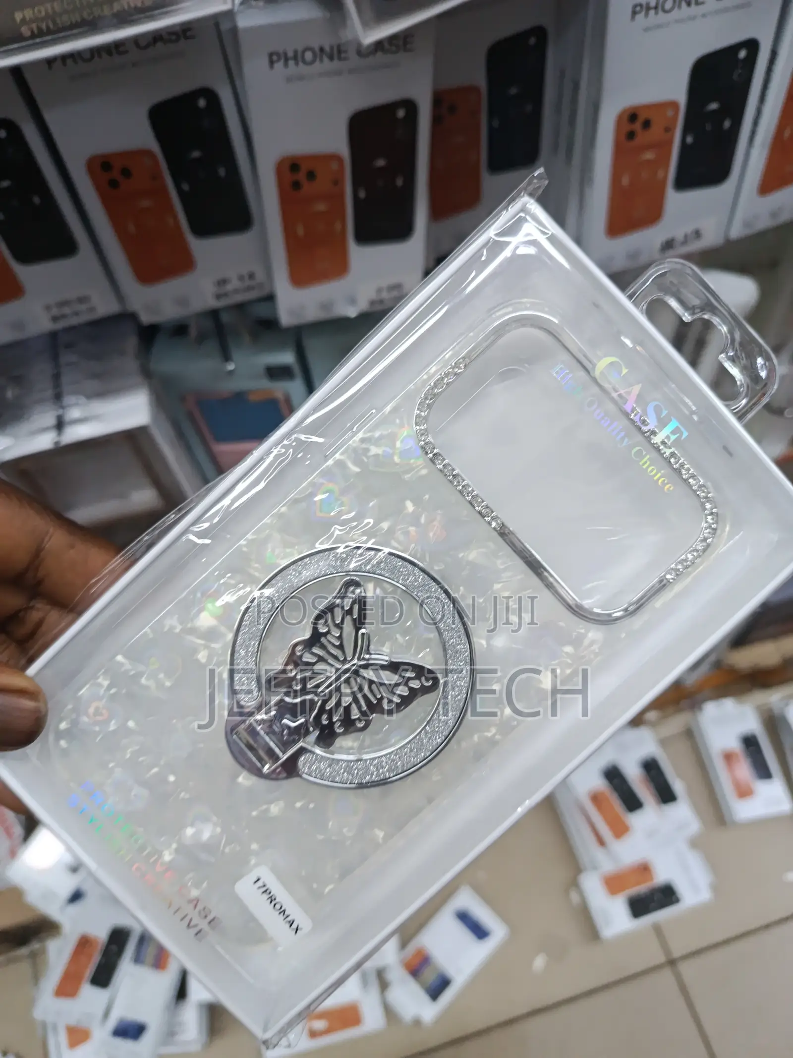 Honie Stylish Silver Glitter Butterfly Ring Holder for the 17promax.