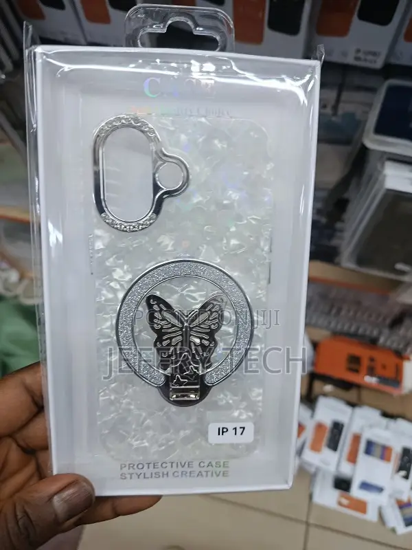 Glitter Back Phone Cover a 3d Butterfly Hidden Stand for the iPhone 17