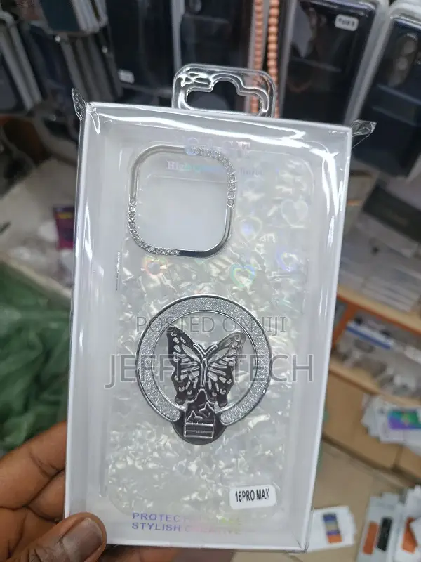 Glitter-Iphone Case for an iPhone 16 Pro Max, Butterfly Ring Stand.