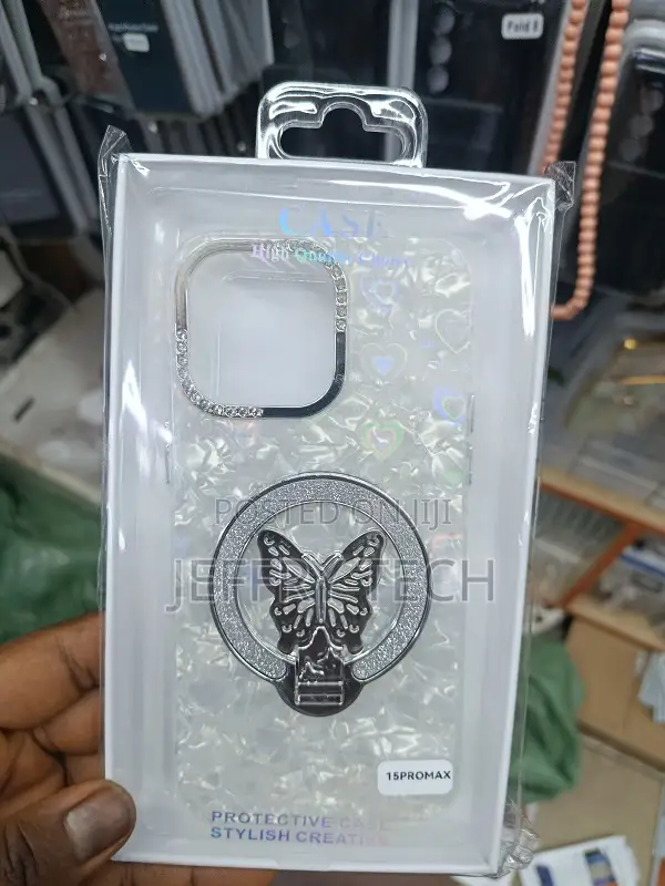 Butterfly- Bejeweled Kickstand Phone Case for the iPhone 15 Pro Max.