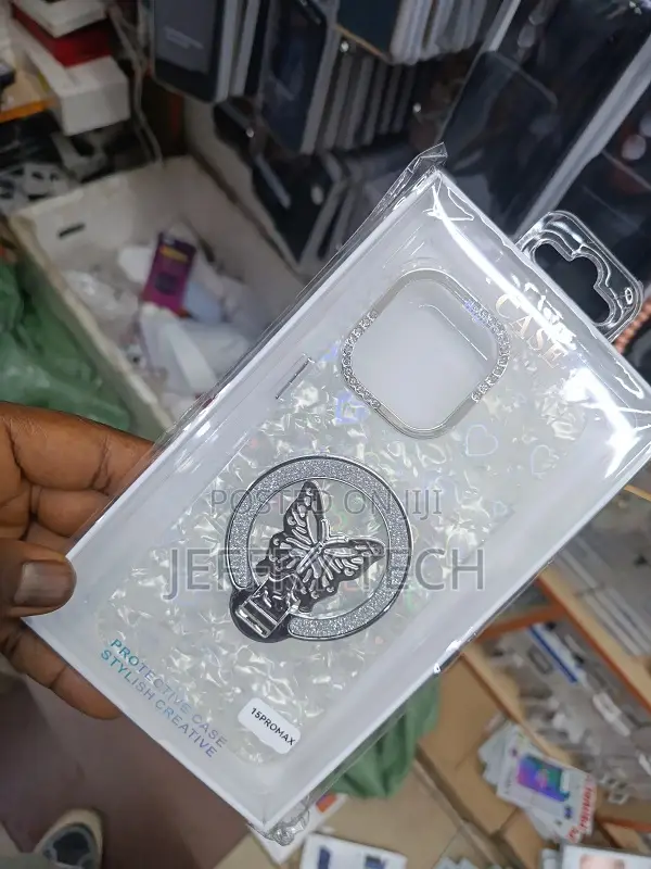Butterfly- Bejeweled Kickstand Phone Case for the iPhone 15 Pro Max.