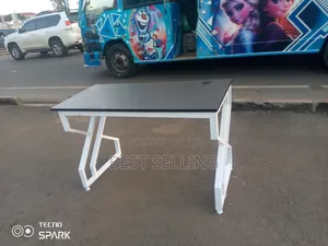 Grey Top White Metallic Stand Office Table