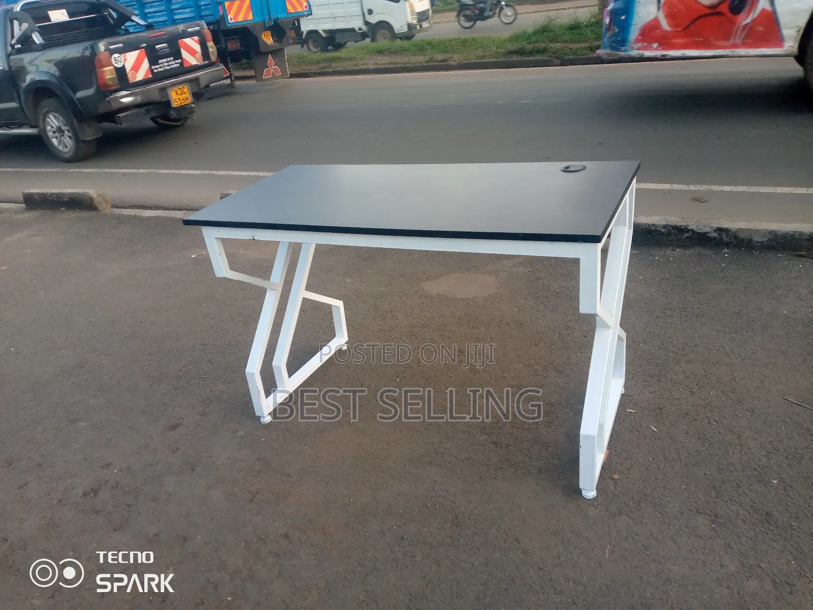 Grey Top White Metallic Stand Office Table