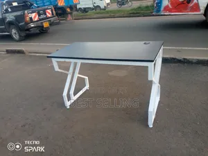 Grey Top White Metallic Stand Office Table