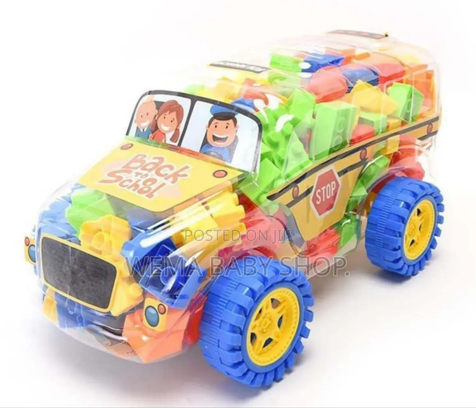 Back to School Colorfulbuilding Blocks Toy in Bus-Shaped Container.