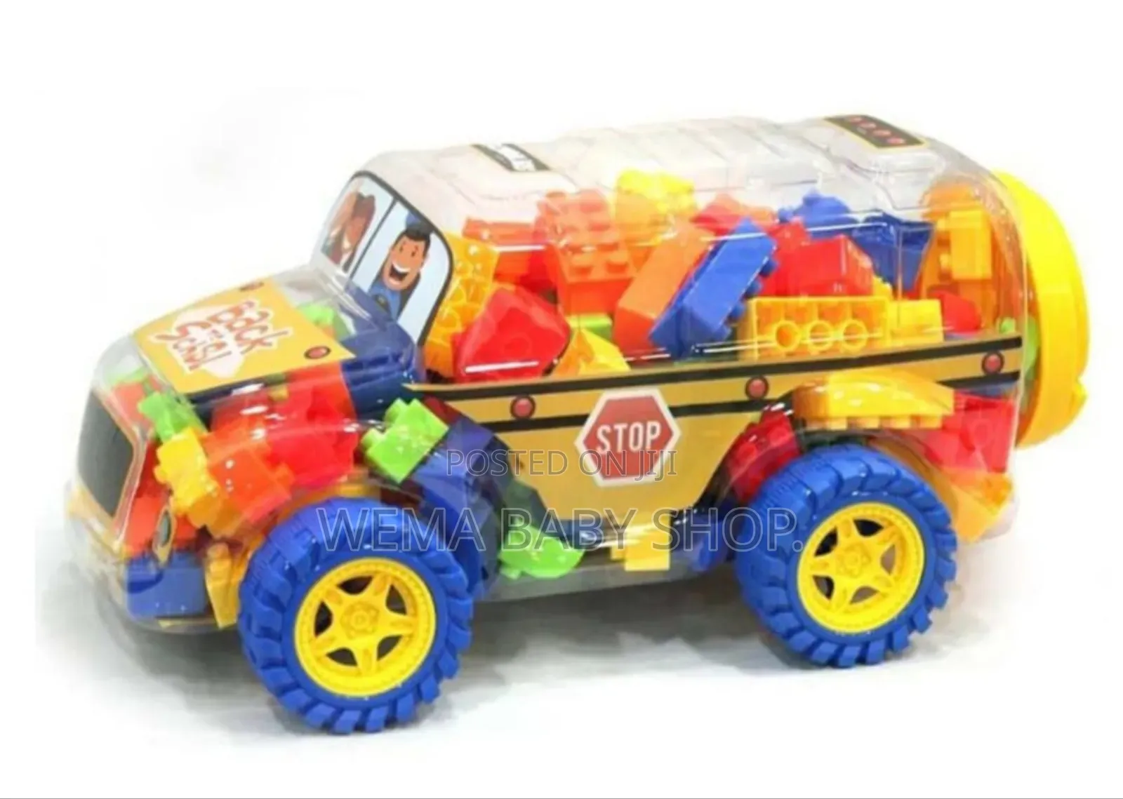 Back to School Colorfulbuilding Blocks Toy in Bus-Shaped Container.