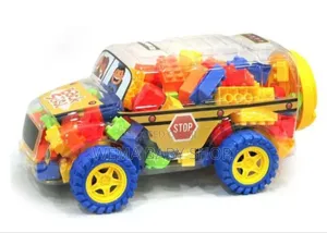 Back to School Colorfulbuilding Blocks Toy in Bus-Shaped Container.