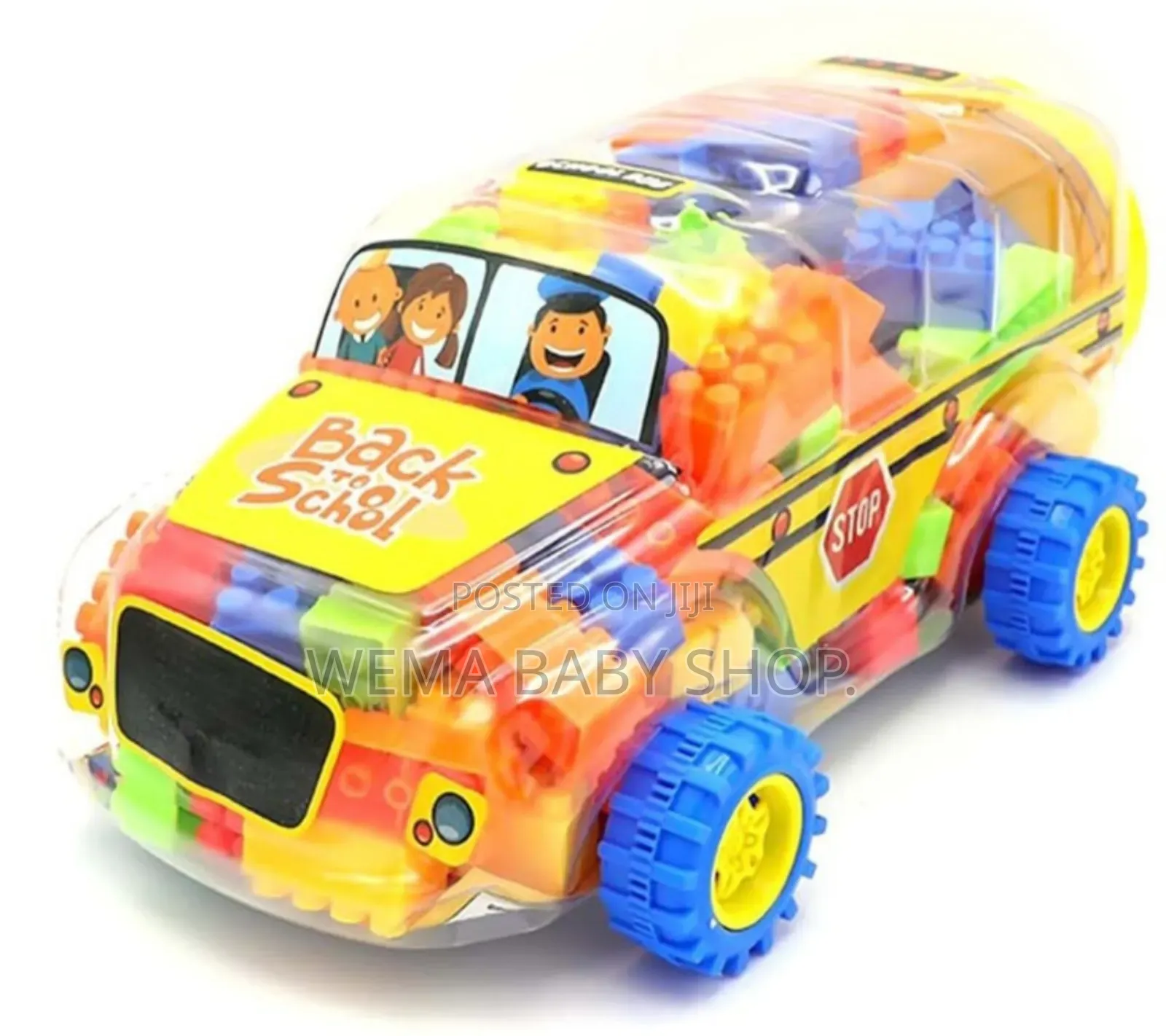 Back to School Colorfulbuilding Blocks Toy in Bus-Shaped Container.
