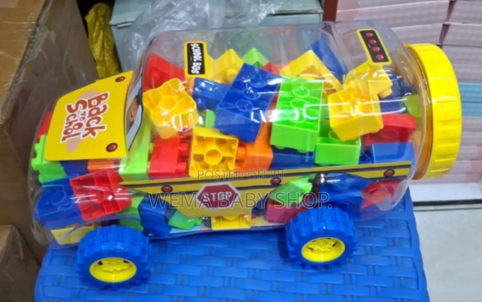 Back to School Colorfulbuilding Blocks Toy in Bus-Shaped Container.