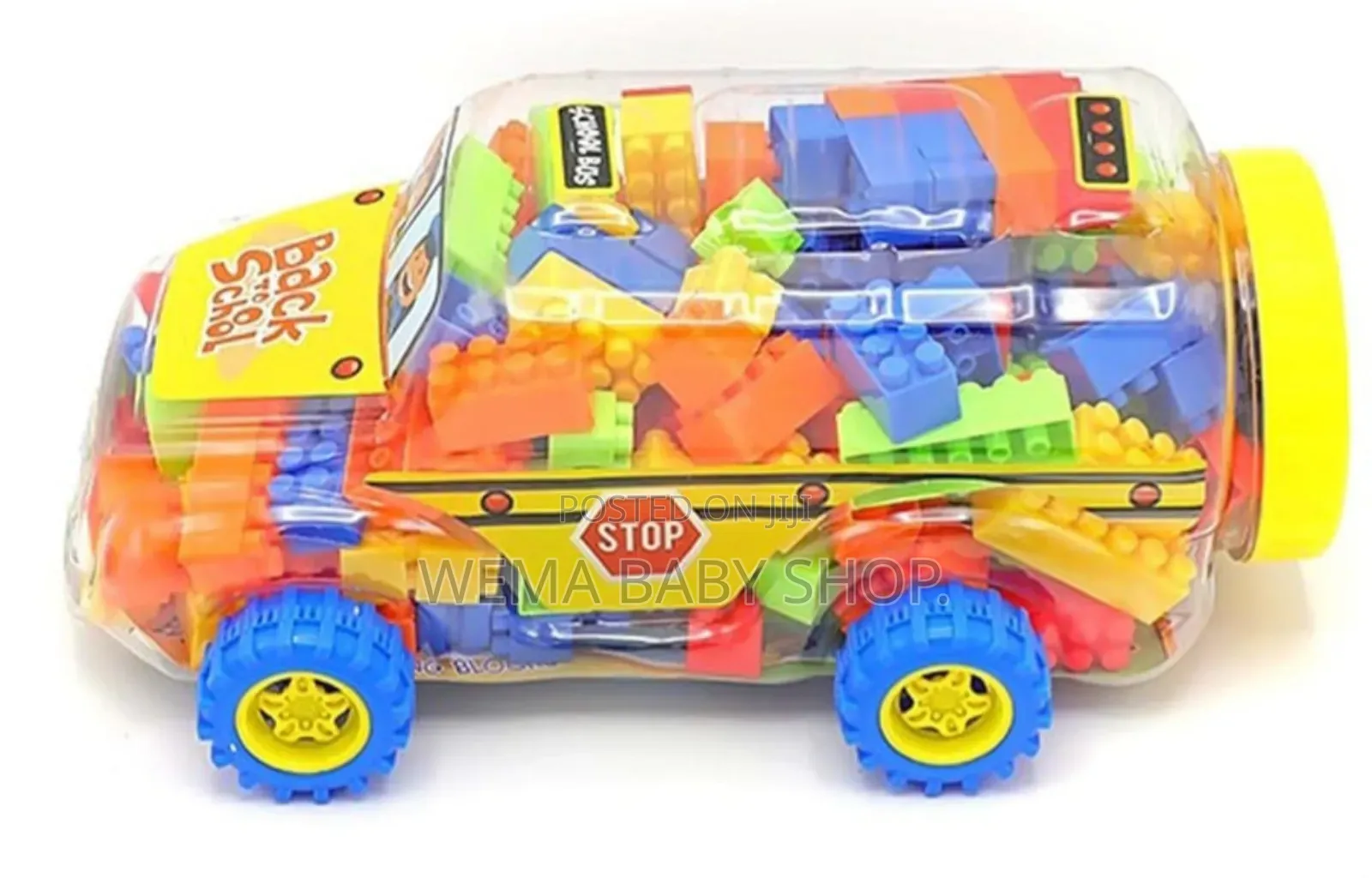 Back to School Colorfulbuilding Blocks Toy in Bus-Shaped Container.