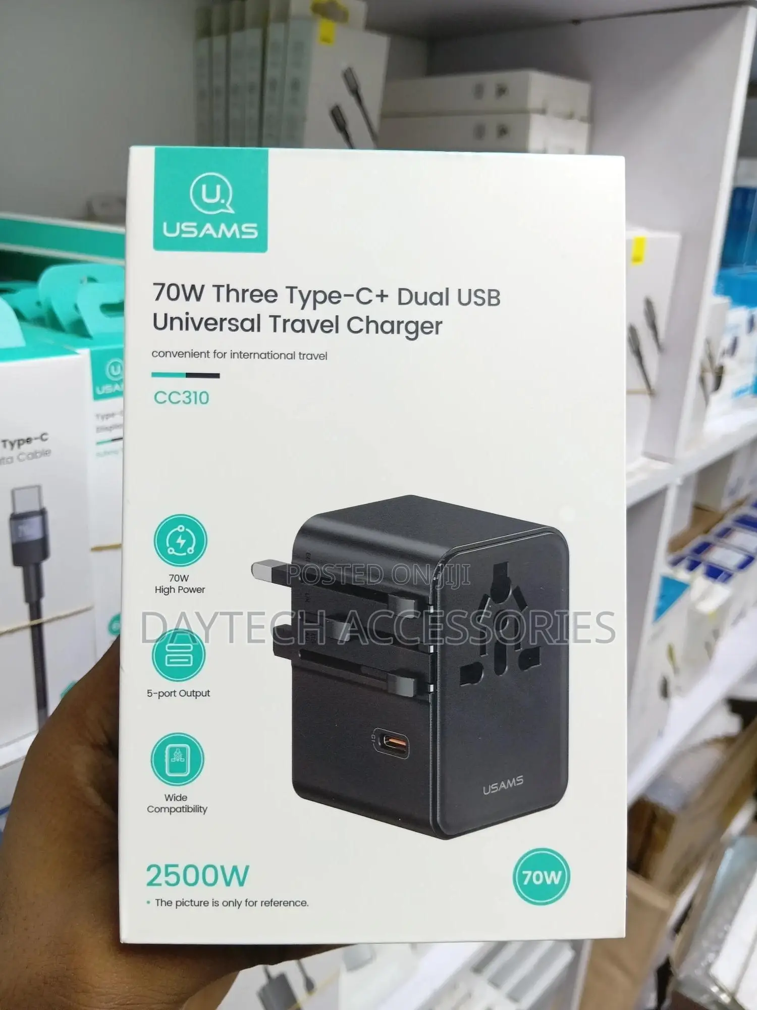 Usams Cc310 70w Three Type-C and Dual Usb-a Ports Travel Adapter.