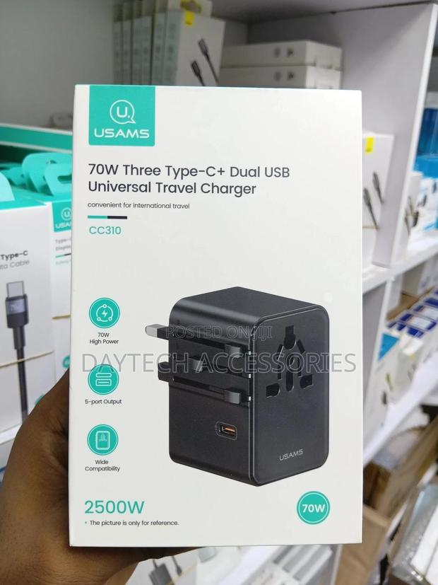 Usams Cc310 70w Three Type-C and Dual Usb-a Ports Travel Adapter.